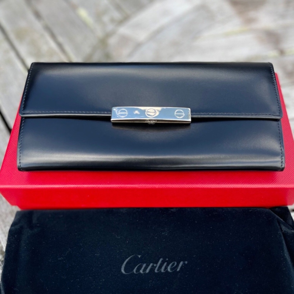 Cartier Kiss Long Wallet LOVE Lock Collection Black Patent Leather - NEW